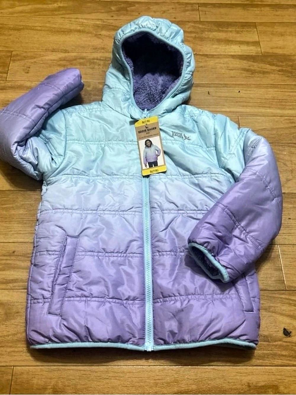 Eddie Bauer Deer Harbor Reversible Hooded Jacket Puffer Jacket Purple & Blue